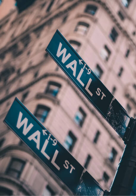 Close-up view of Wall Street street sign.